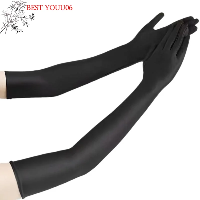 (YOUU06)High Elastic Spandex Sun Protection Long Gloves Party Nightclub Wedding Performance Black Gloves image 5