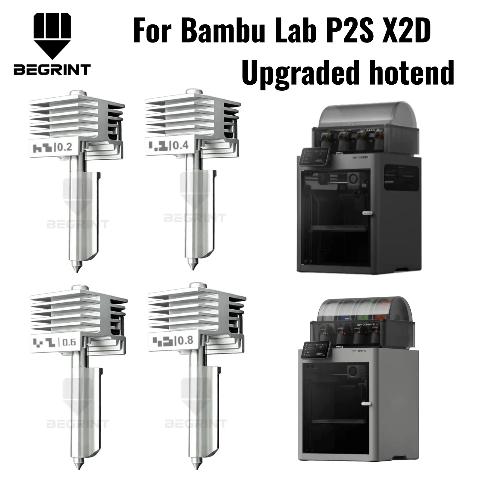 

For Bambu Lab P2S/X2D Integrated Hardened Steel Nozzle Kit 0.2/0.4/0.6/0.8mm High-Precision Same As Original Quality 3D Printer