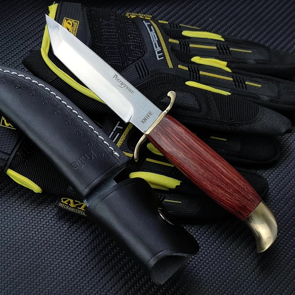 EDC Hunting Fixed Blade Knife Russia Style Outdoor Camping Pocket Tools Wood Handle Tanto Blade Wilderness Rescue Straight Knife