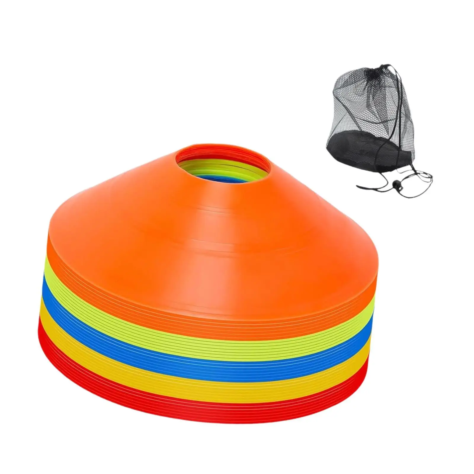 Набор разноцветных тренировочных конусов-дисков с сумкой для хранения для занятий футболом и баскетболом