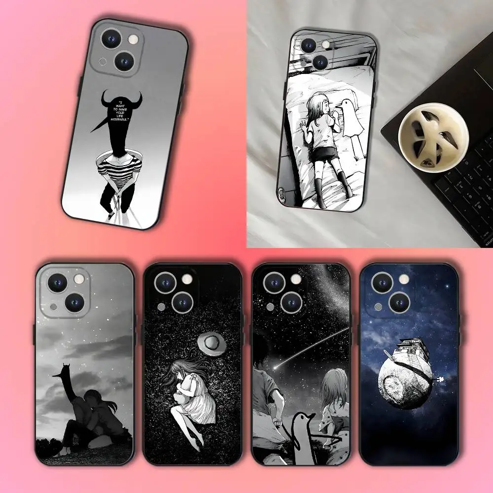 

Черный мягкий чехол Goodnight Oyasumi Punpun для iPhone 17,16,15,14,13,12,11,Pro,XS,Max,XR,Plus,E,SE4,Mini