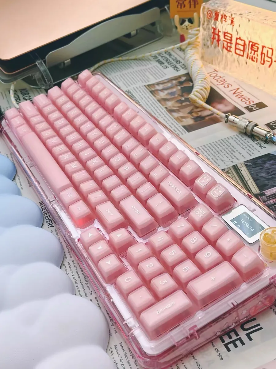 Imagem -05 - Aulidtech-keycaps Mármore Branco Double Shot Teclas Translúcidas Rosa Jade SA Perfil Pbt 140 Chaves para mx Switch 60 75 80 85