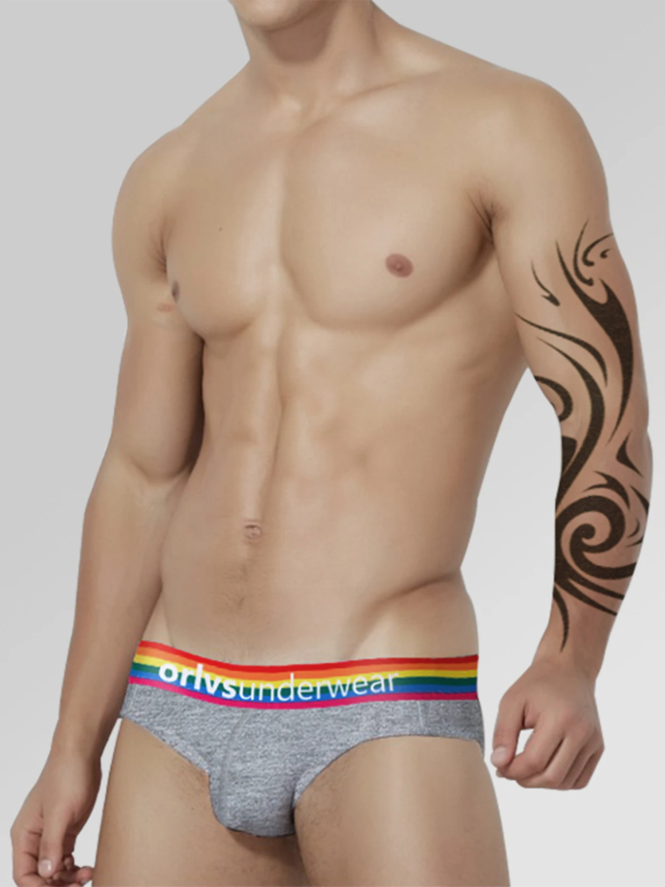 Sexy men's triangle pants rainbow waistband made of cotton comfortable low waist bulging hip lifting sports fitness trend underw