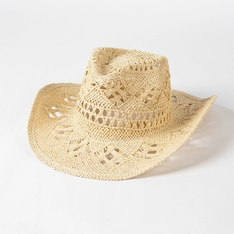 Cappelli da cowboy in stile etnico Cappelli da cowboy per fughe in spiaggia da donna Cappello con tessitura paglia