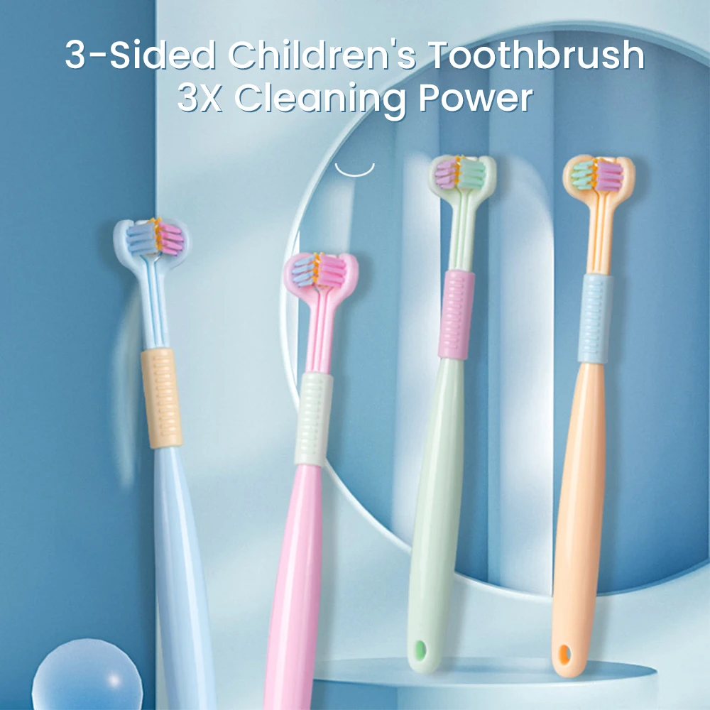 Three Side Clean Toothbrush Soft Bristle CHILDREN\'S Three Head Soft Bristle Toothbrush PC Tube Packaging