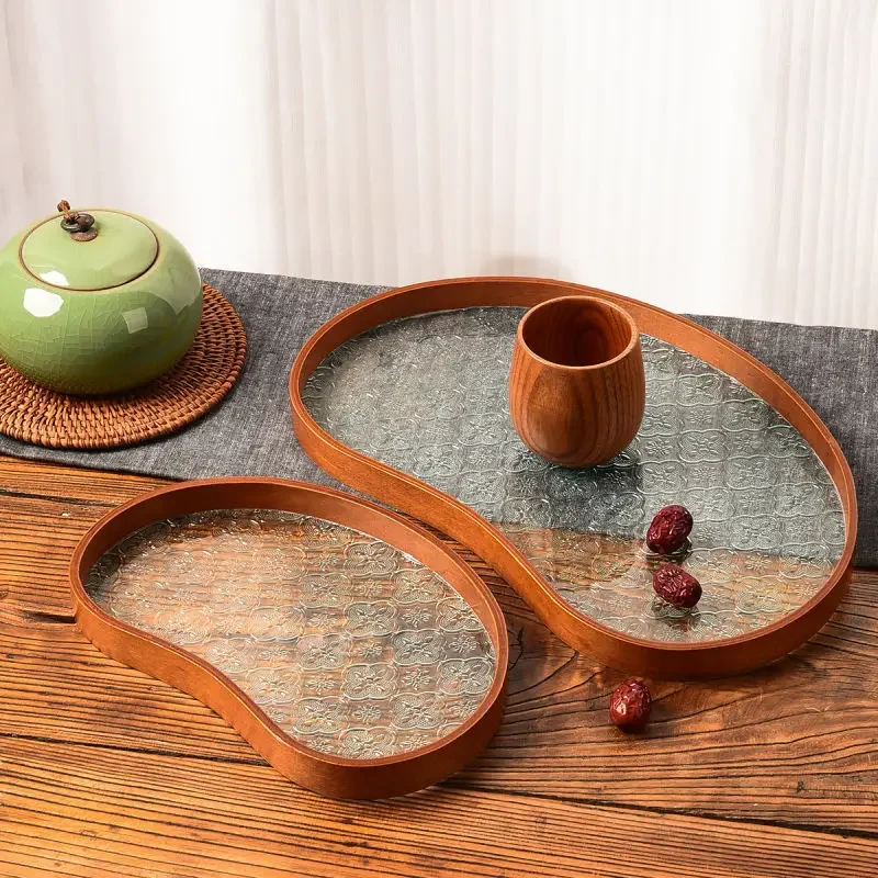 Household Wooden Teacup Tray Living Room Rectangular Tea Set Tea Tray Small Luxury High-grade Key Tray Desktop Decoration Plate