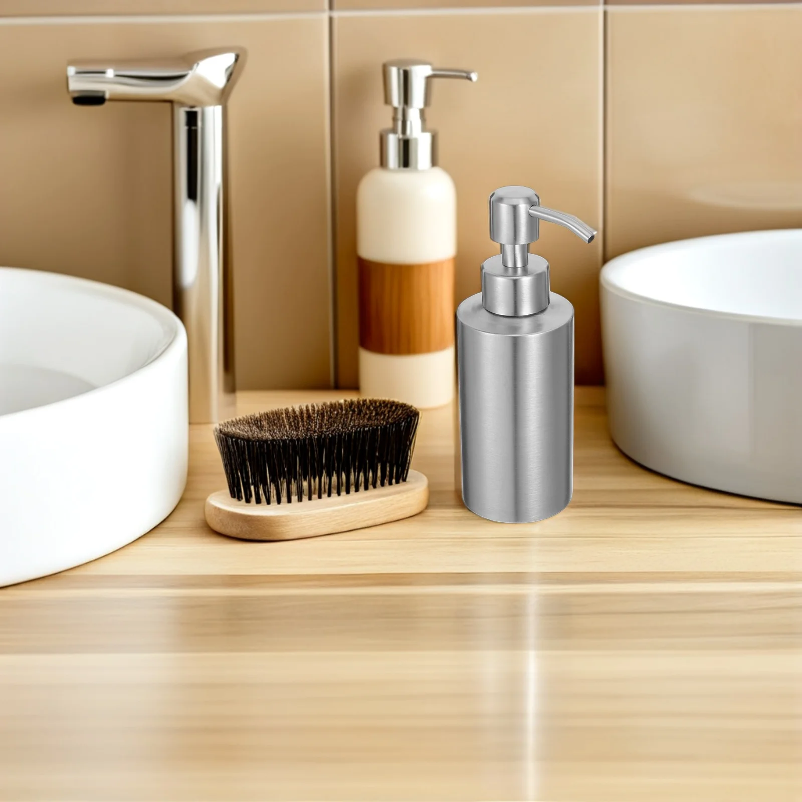 

1pc 250Ml Stainless Steel Lotion Dispenser Soap Bottle Rust Proof Silver Cylindrical Pump For Bathroom Home Bar Hand Shower Gel