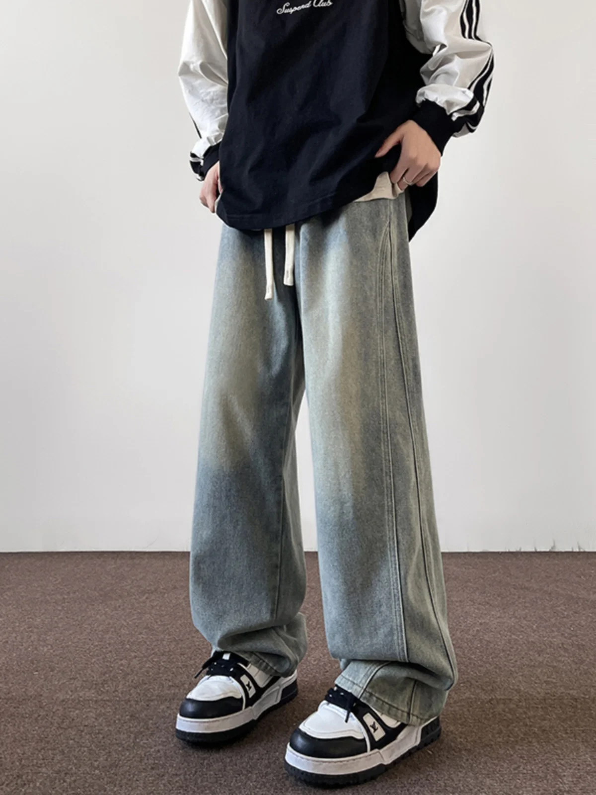 

Мужские джинсы American Sle в стиле ретро, весенне-осенние, прямые, слегка расклешенные, повседневные брюки, молодежные, модные, износостойкие, свободного кроя