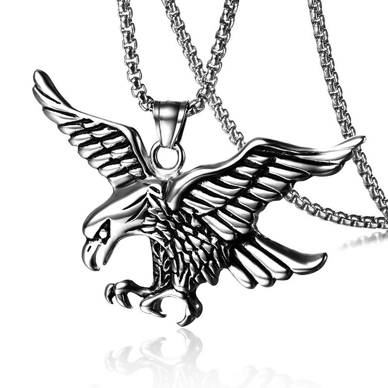 

European and American Fashion Gold Plated Stainless Steel Men's Eagle Wings Pendant Necklace Chain