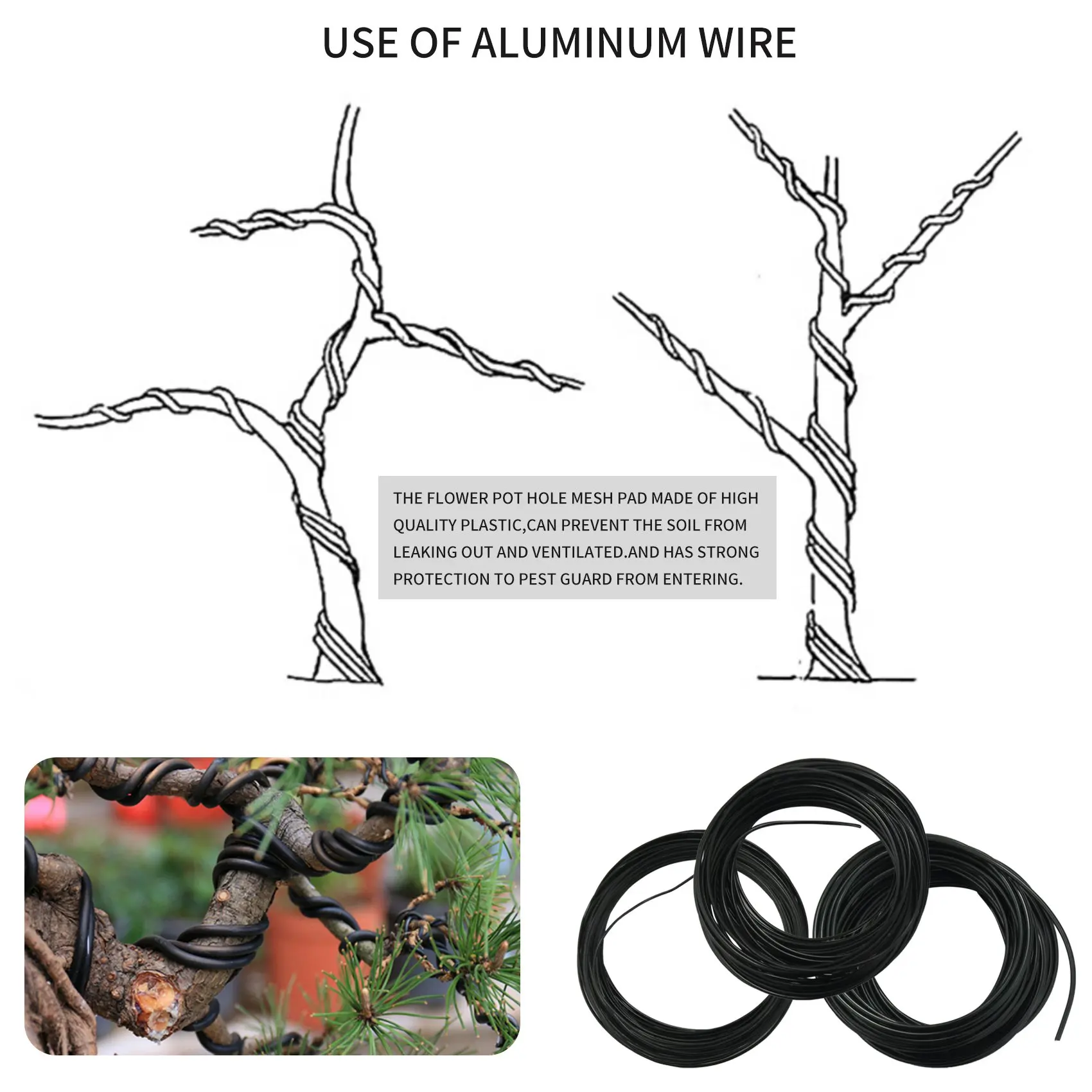 

Набор проволоки ABLA-Bonsai с сетчатой подушечкой для цветочного горшка, медная тренировочная проволока для бонсай для комплекта деревьев бонсай 20, пластиковый сетчатый коврик