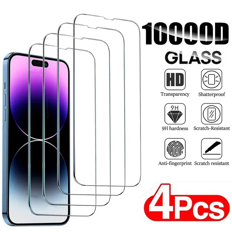 

4Pcs Tempered Glass for IPhone 14 13 12 11 Pro Max Screen Protector for IPhone 12Mini 13Mini 7 8 14 Plus SE X XS XR 14Pro Glass