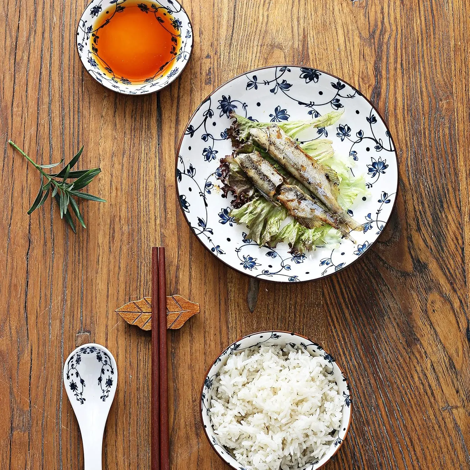 طقم أواني طعام بورسلين باللونين الأزرق والأبيض، أطباق، وعاء، ملعقة، عيدان تناول الطعام، خدمة لـ 1، طقم سيراميك مزجج ملون، صندوق هدايا P