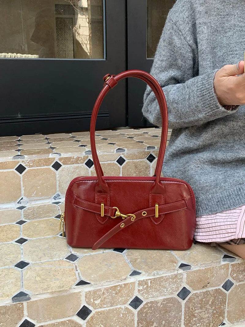 Bolso de mano Retro para mujer, nuevo estilo 2025, moderno y versátil, bolso de nicho para axila, bolso de bolos de gran capacidad