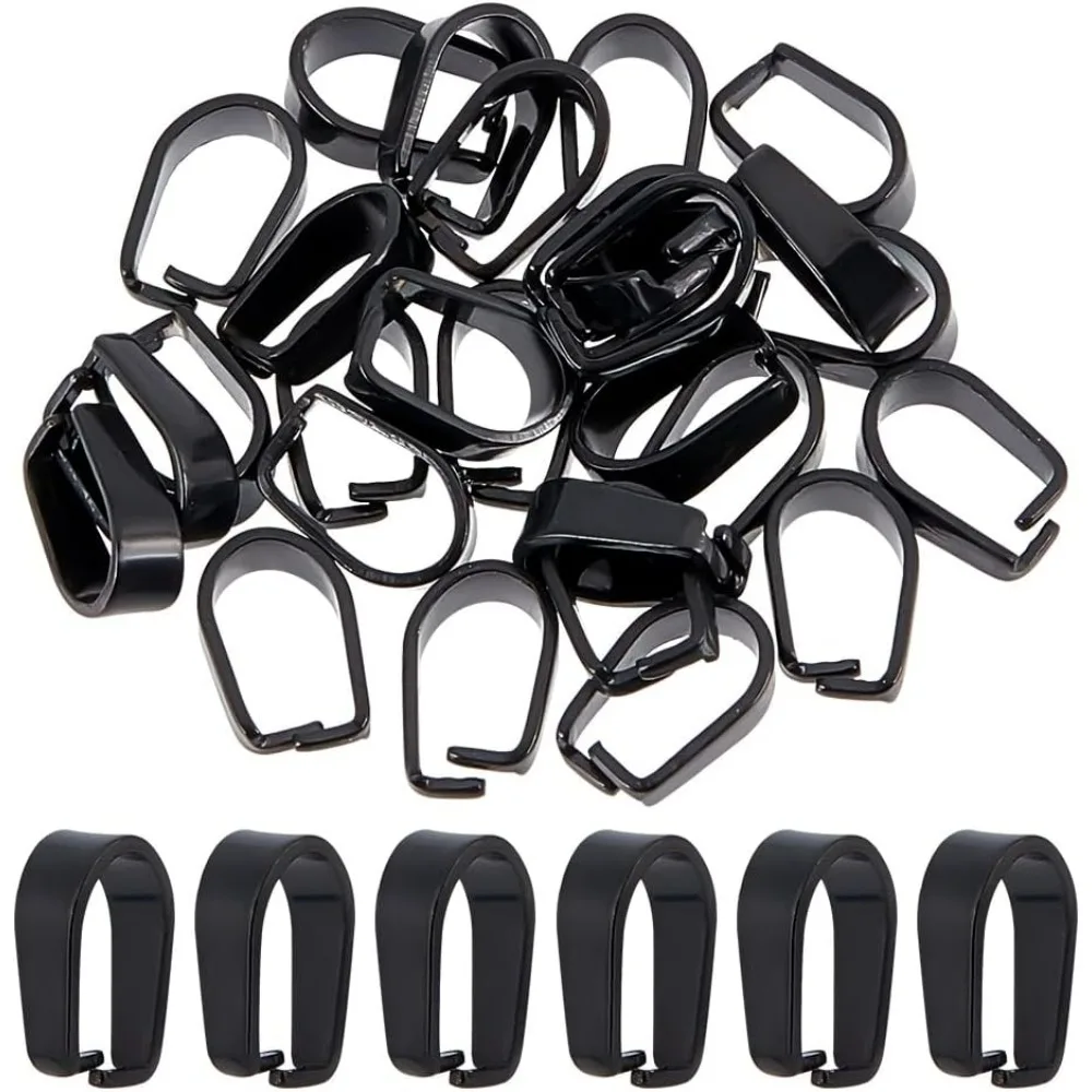 

1 Box 30Pcs Pinch Bails Snap on Bails Stainless Steel Pinch Bail Small Black Pendant Bail Connectors Open Clip Bails Slider