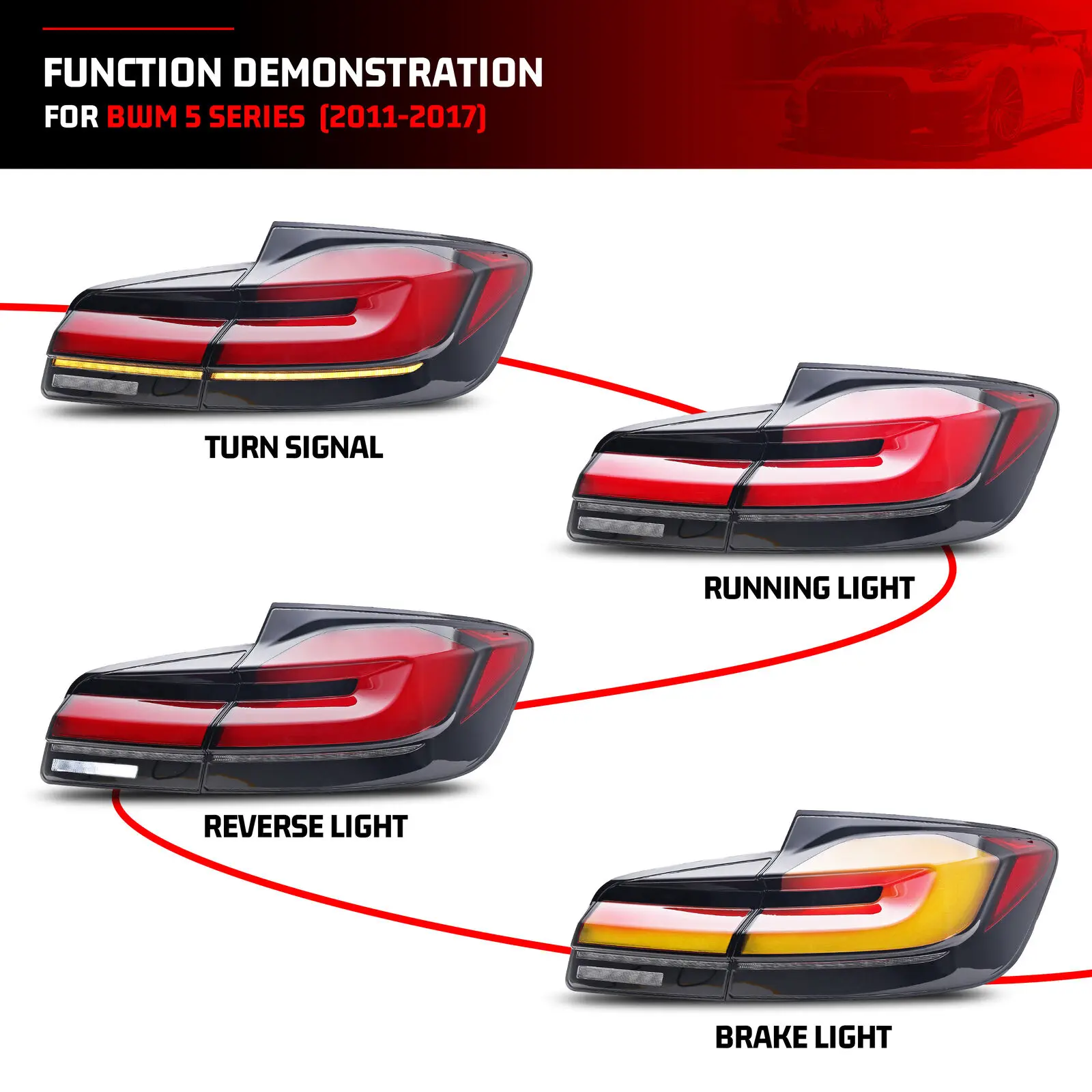 LED Tail Lights for BMW 5-Series F10 M5 2011-2016 Saloon Sequential Turn Signal Rear Lamps Assembly