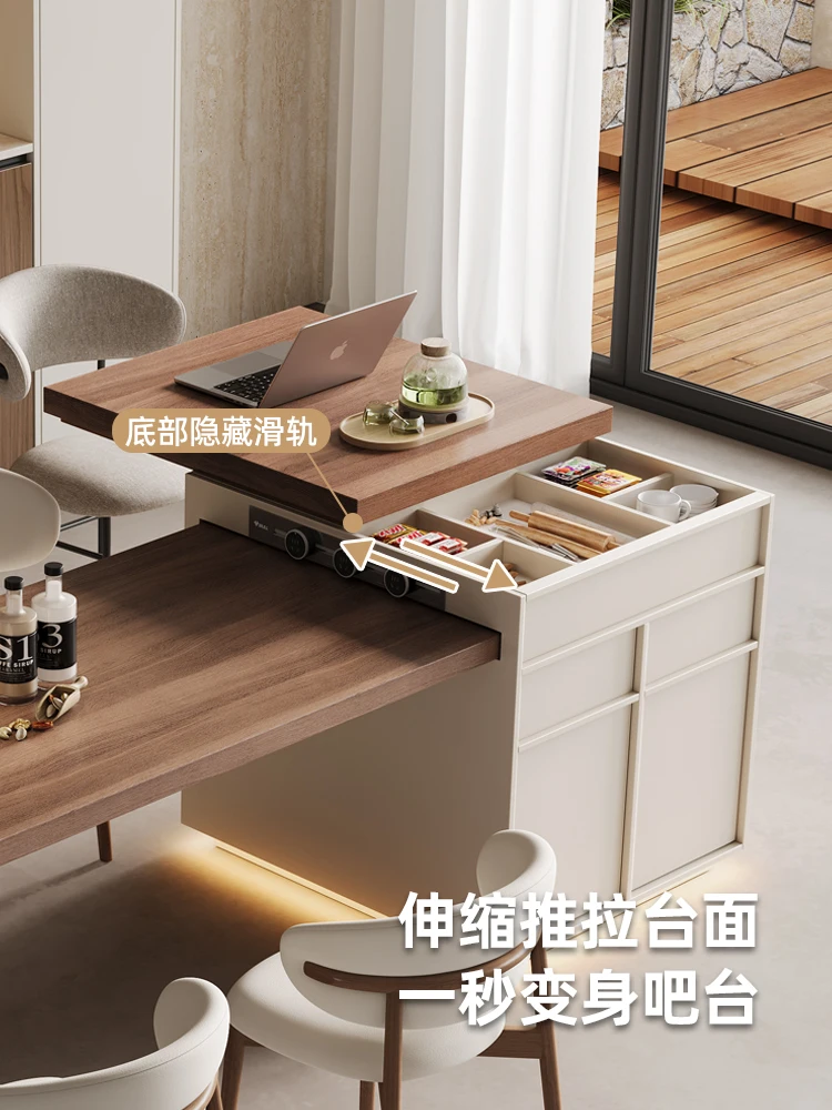 LH cream wind rock slab island table integrated retractable household kitchen island furniture