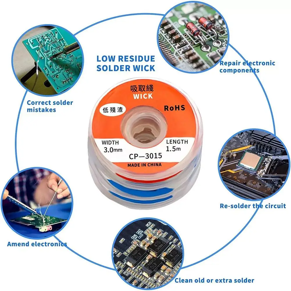 

1.0-4.0mm Length Welding Wires Desoldering Mesh Braid Core Tube Soldering Tape Wire Cleaning-free Roll Flux Welding Reel E4L4