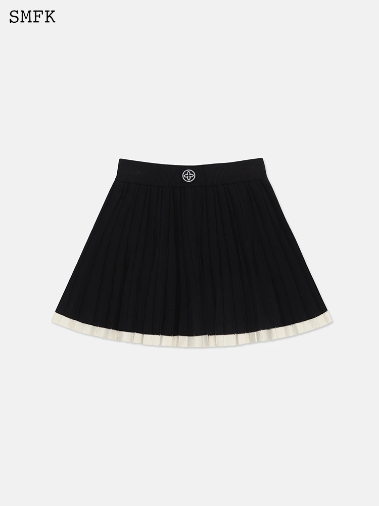 SMFK Knitted Pleated Skirt Women\'s High Waist Short Skirt Sunmmer Contrast Colors A-line Skirts Hot Girls Versatile Short Skirt