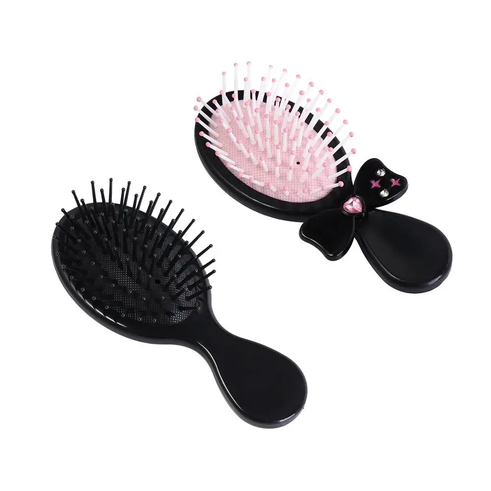 Korean Style 2 in 1 Comb Mirror Set Durable Lamb Bowknot Air Bag Hair Comb Makeup Tool Pocket Mirror Mini Foldable Hair Brush