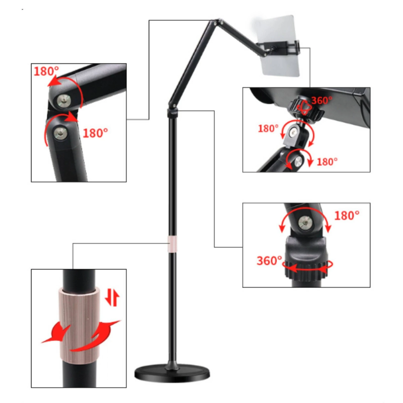 Phone Stand with Telescopic Arm Rotatable Phone Mount with Adjustable Arm Stable Handshands-off for Creators, Filming