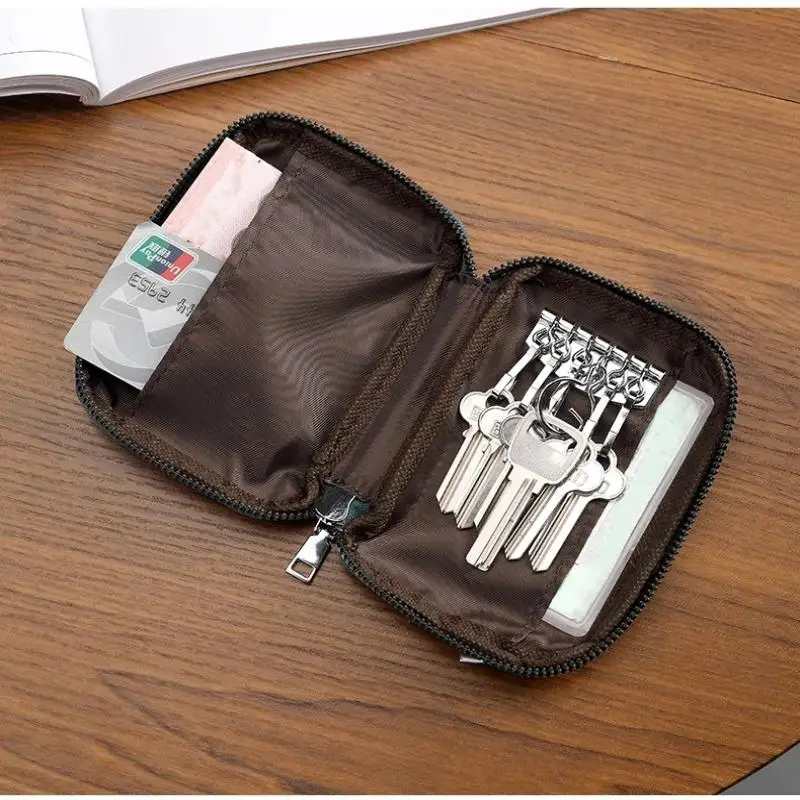 1 Stück Leder-Schlüsselorganizer mit mehreren Fächern und robustem Reißverschluss für den täglichen Pendelverkehr, Reisen, Arbeit und Geschäftsreisen – Detail 6