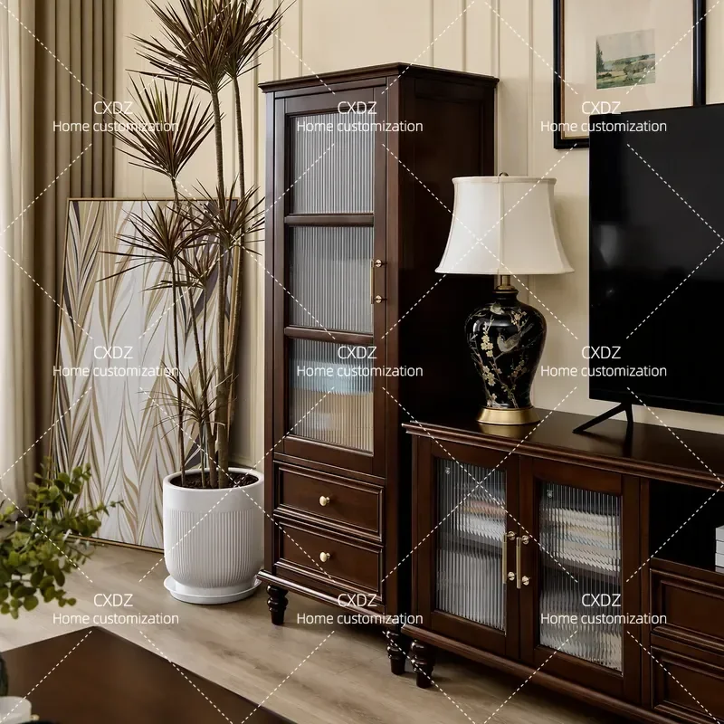 Huadani American Solid Wood Wine Cabinet Pure Solid Wood Side Cabinet Living Room Storage Standing Cabinet Single and Double