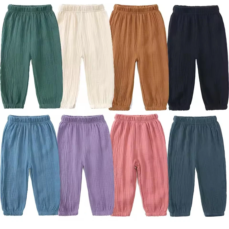 

Spring Summer Korea Children Clothing Anti Mosquito Pants Casual Girls Boys Cotton Linen Solid Color Loose Trousers Harem Pants