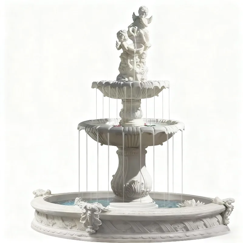 

EXW European Angel Statue Fountain Sandstone Marble Construction Custom Size For Courtyard Landscape Wedding Decor