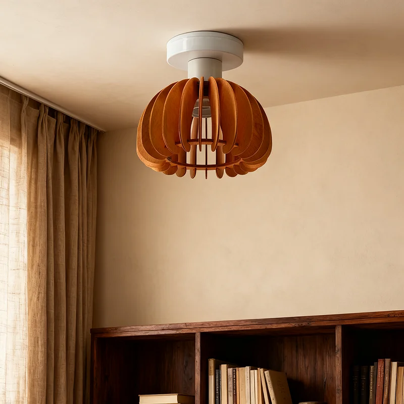 

Hand Knitted Pumpkin LED Wood Ceiling Lamp Japanese Style Braided Light For Living Room Corridor Porch Decor