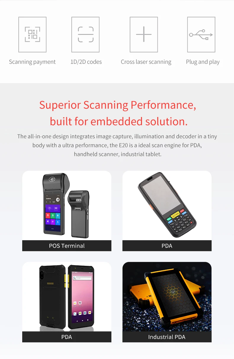 Yokoscan 2D QR OEM Barcode Scan Engine Megapixel Imager with Corss Laser Aiming Line, High Scan Performance and Small Size E20