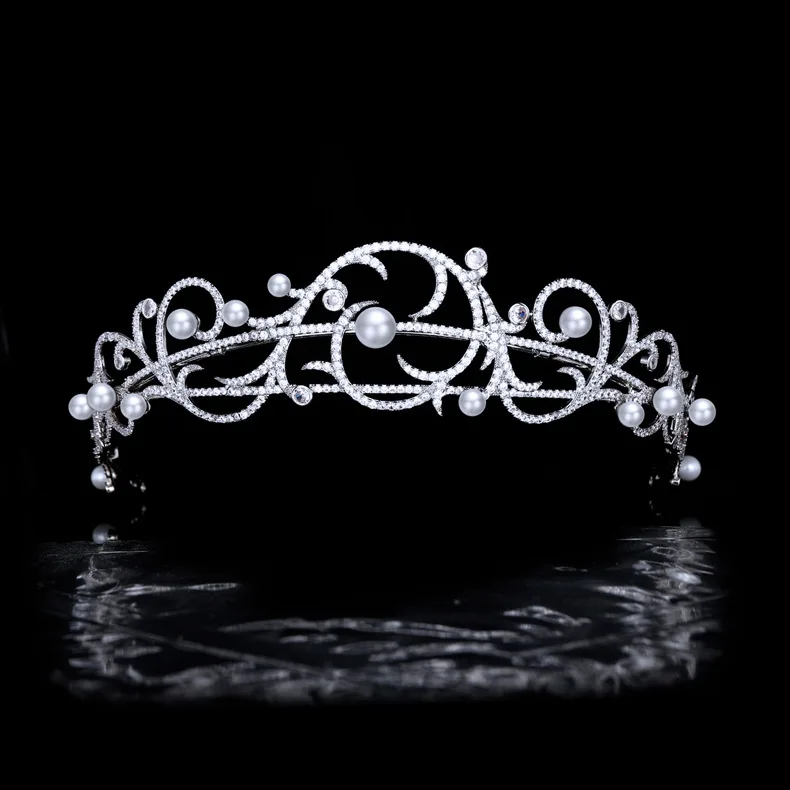 Luxury Zircon Stone Pearl Tiaras Bridesmaid Gift Wedding Bridal Hair Accessories Princess Pageant Crown Tiaras