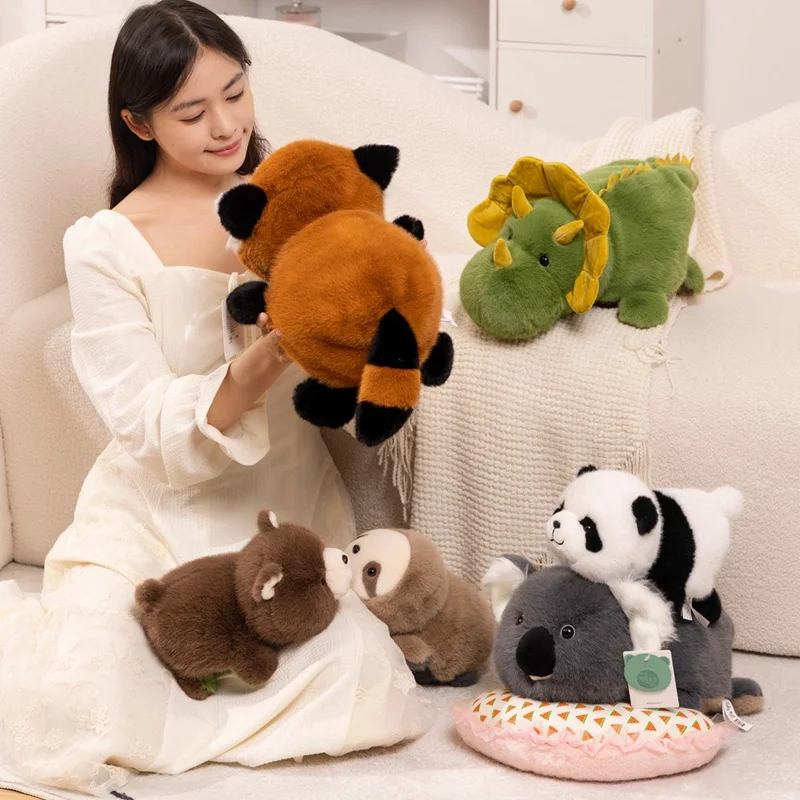 Adorable Panda Reversible Raccoon Plush Toys Soft Stuffed Animals Dino Turn to Bear Dolls Sofa Cushion Hug Pillow for Kids Gifts