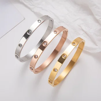6mm 4mm Stainless Steel Bangles For Women Bracelets On Hand Lady Women's Fashion Jewelry Rhinestone Designer Gift Titanium Steel