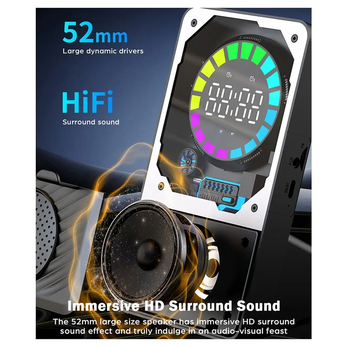 A40I Portable Induction Speaker Mobile Phone Holder RGB Light Wireless Bluetooth Phone Stand Alarm Clock TF Card Slot