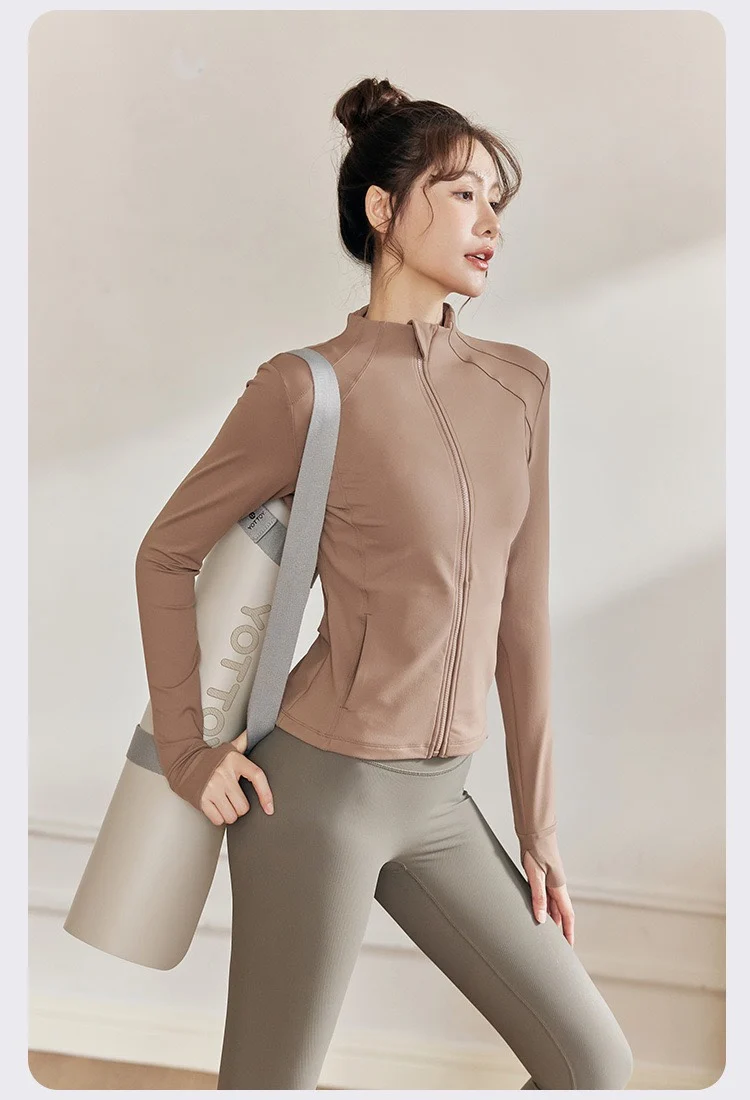 Neue Yoga-Anzüge für Damen, Eng Anliegendes Langarm-Oberteil, Lauf- und Fitness-Jacke, Schlankmachende Vielseitige Yoga-Jacke, Trainings-Sport-Oberteil – Detail 4