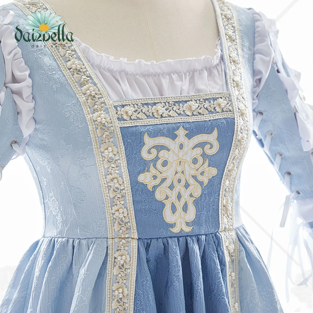 DAIZBELLA Renaissance Costume Women Medieval Renaissance Court Dress with Detachable Sleeves Retro Square Neck view 4