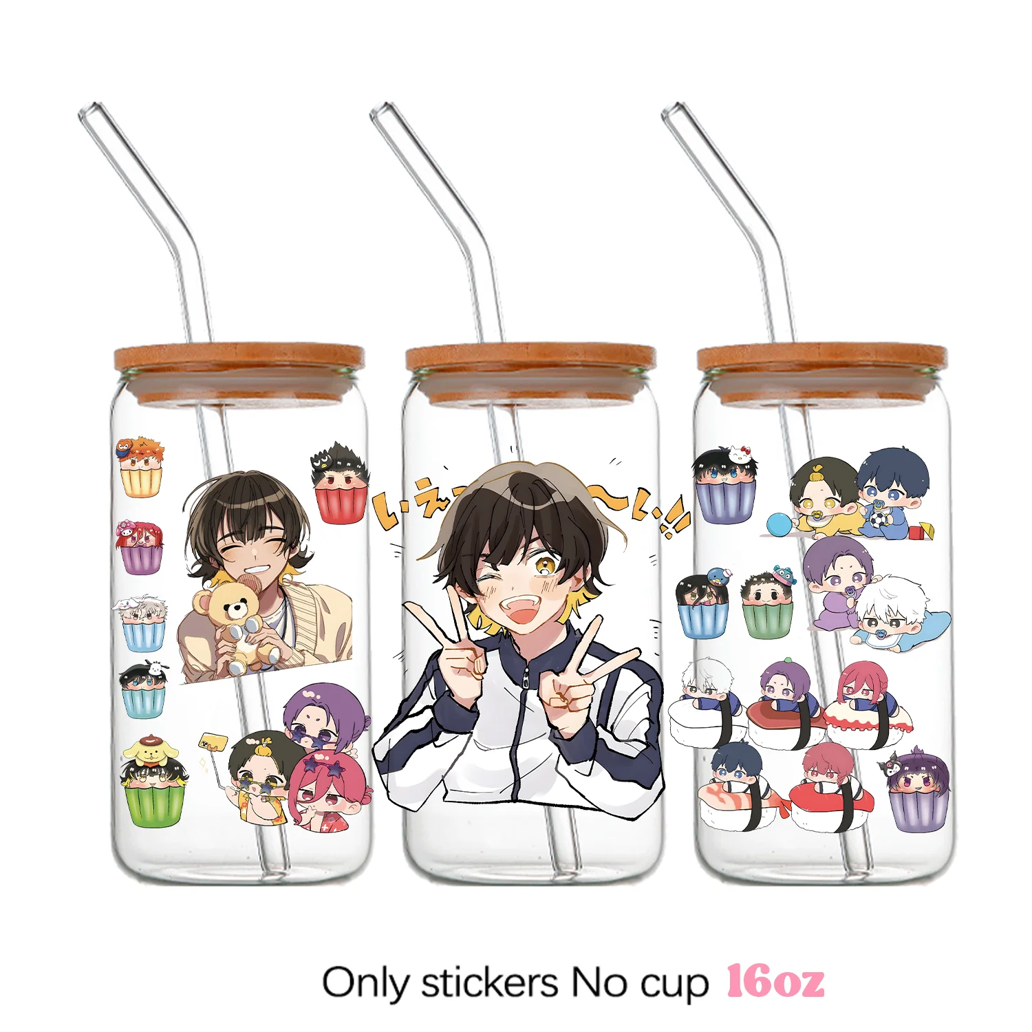 Azul bloqueio uv dtf transferência adesivos bachira meguru rensuke kunigami hyoma jingo rachi16oz copos decalque embrulho garrafa de vidro uvdtf