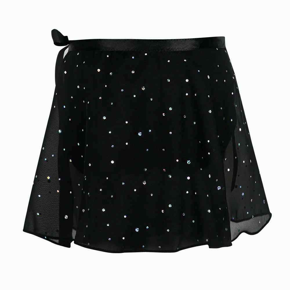 女の子バレエスカートダンスラップスカートシフォンキラキラチュチュドレス調節可能なダンスウェアスカートバレリーナダンス服