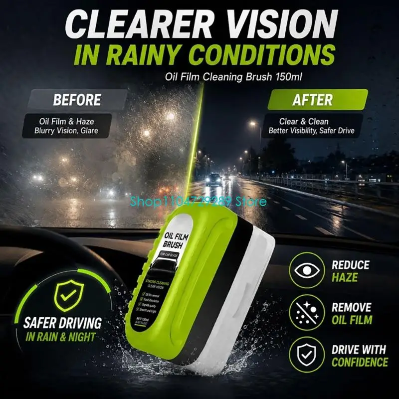 D8KE Driver Windshield Cleaning Brush with Cleaner Bottle, Wide Fiber Head for Car Glass Oil Film and Daily Cleaning Needs view 4