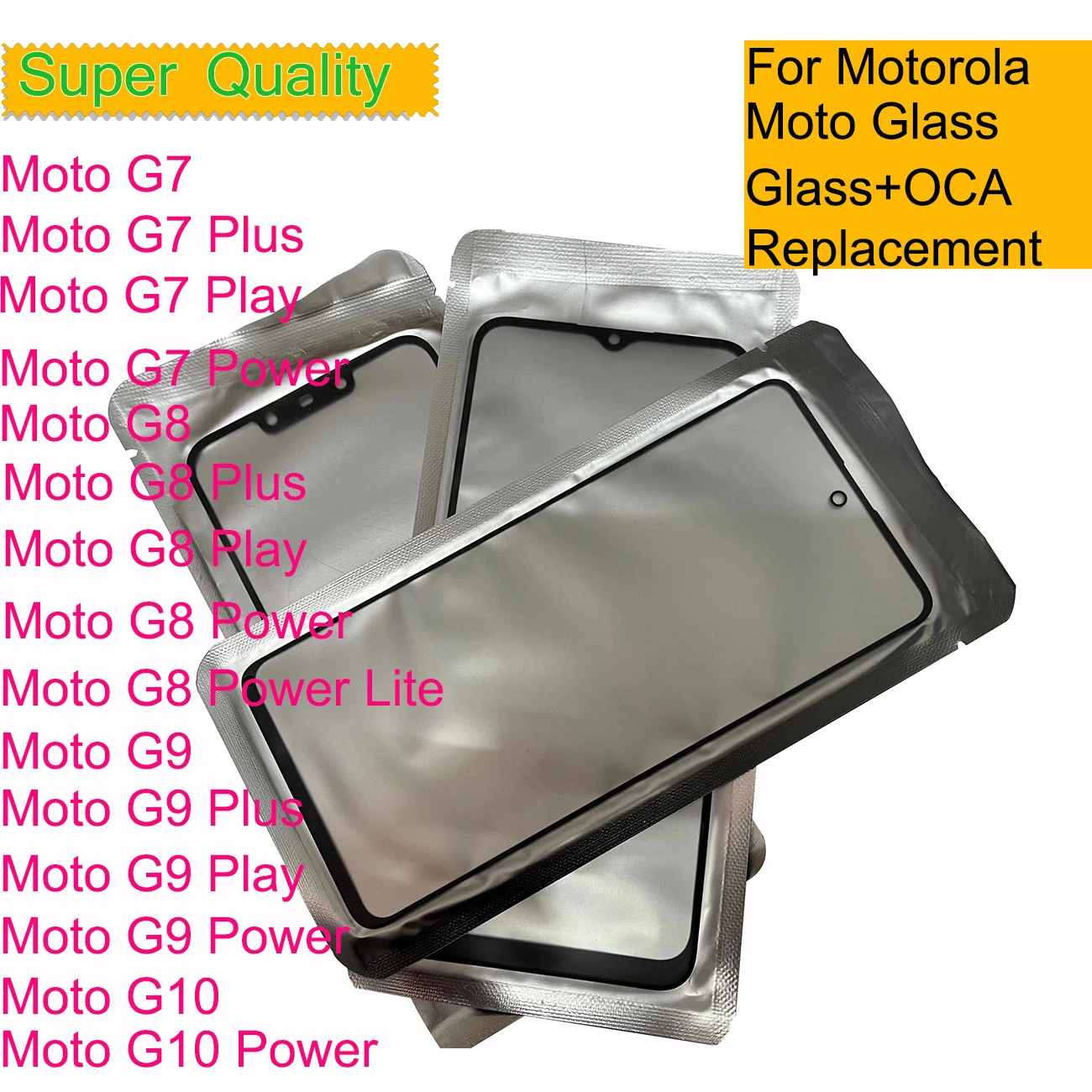 

10Pcs/Lot For Motorola Moto G9 Play G7 Plus G8 Power Lite G10 Touch Panel Screen Front Outer Glass Lens With OCA