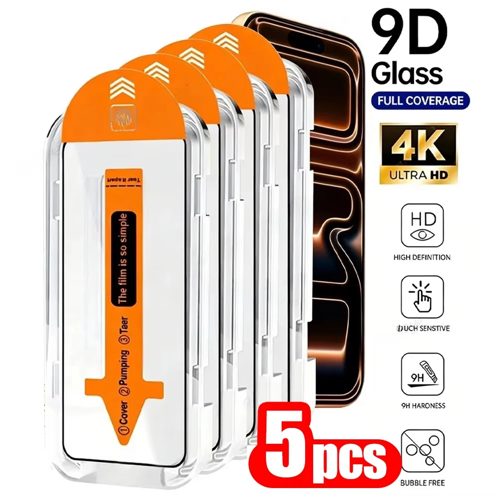1-5 Stück Displayschutzfolie für iPhone 17 16 Pro Max 15 11 14 Plus 12 13 Mini XR X Xs 17 Air Einfache Installation Gehärtetes Glas Schutzfolie