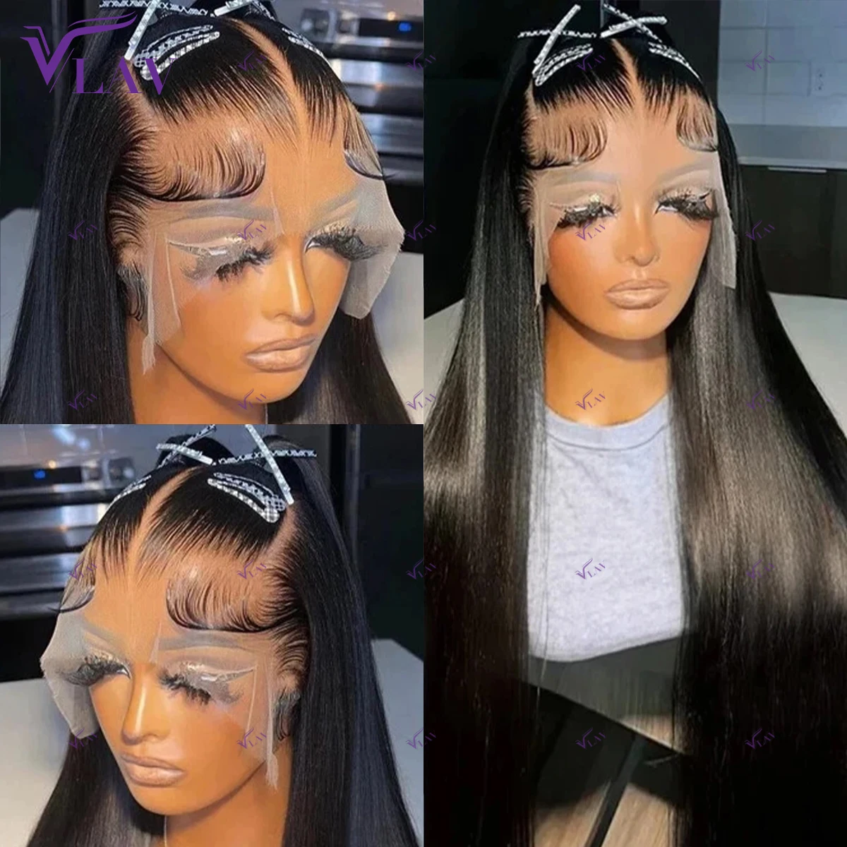 

13x6/360 HD Lace Frontal Wig Lagos Hairline 40 42Inch Silky Straight Glueless Wigs Human Hair 400 Density Preplucked Wear And Go