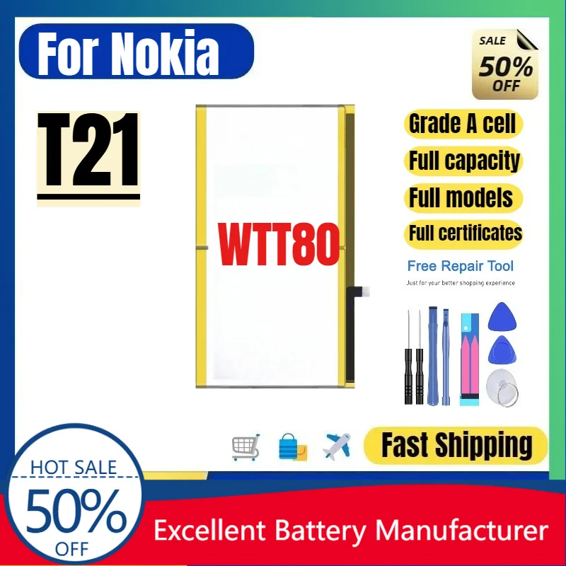 

0 Cycle WTT80 Battery for Nokia T21 Tablet High Quality Replacement Battery Grade A Lithium Polymer Bateria with Tools