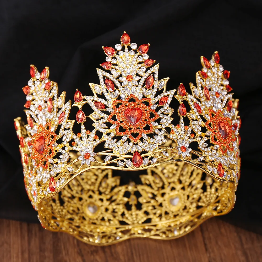 Big Round New Miss World Flame Hair Crown Round Wedding Stage Show Tiaras Pageant