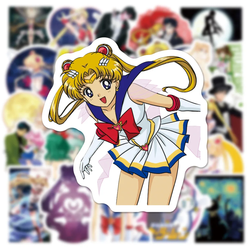 50pcs Japanese Anime Beautiful Sailor Moon Graffiti Water Cup Luggage Refrigerator Notebook Waterproof Decorative Stickers