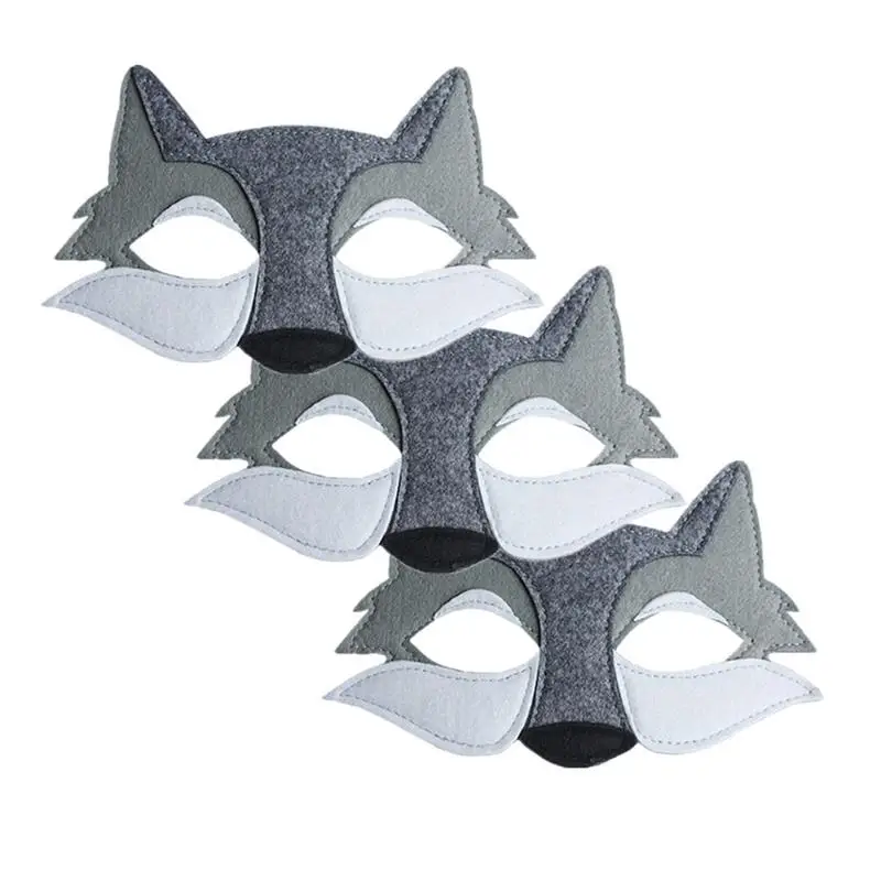 3 pçs máscara de lobo decoração crianças festa cabeça de lobo máscara decoração cosplay festa cabeça de lobo adereços engraçado feltro máscara de lobo decoração para crianças presente