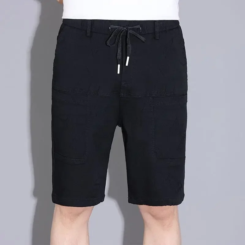 

Wide Short Jeans Pants for Men Long Bermuda Black Man Denim Shorts with Pockets Half Loose Drawstring Baggy Xl Streetwear Summer