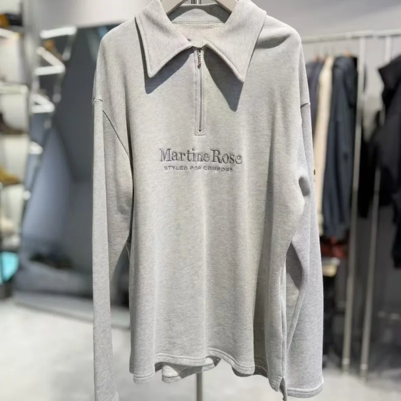 

Simple Style Martine Rose Hoodie Logo Embroidered Semi-zipper Polo Collar Cotton Extra-long Long-sleeved Men Women Pullover