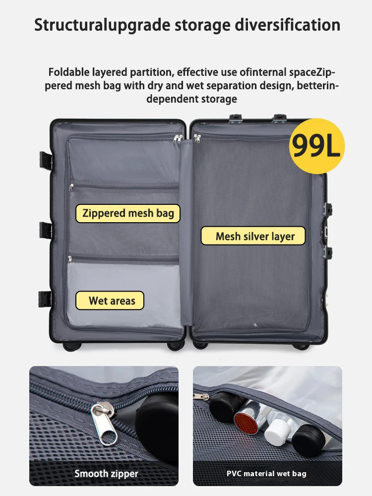 Durable PC Material Carry-On Suitcase 20 24 26 28 30 Inch with Spinner Wheels Large Capacity Rolling Travel Luggage