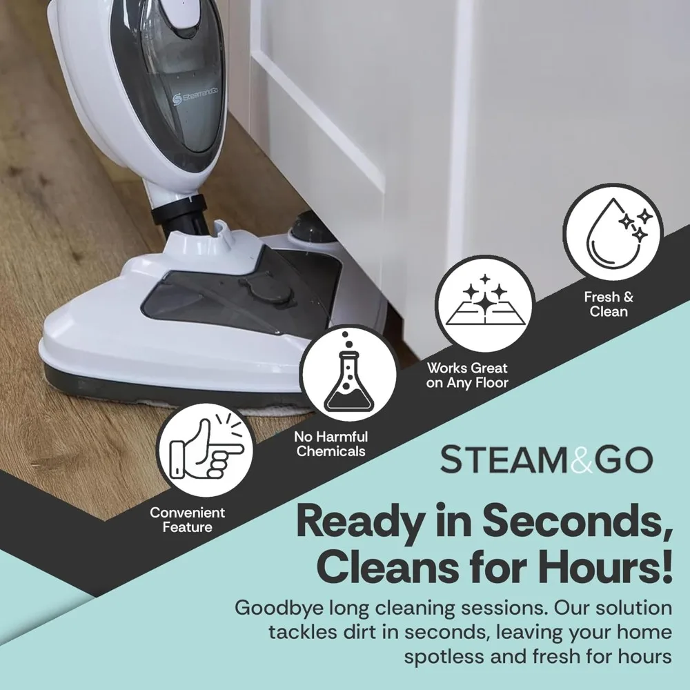 10-in-1 Steam Mop - Floor Steamer with Detergent Chamber and Detachable Handle for Tile Grout, Clothes, Furniture, Hardwood